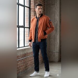 Beau Hudson Men's Orange Bomber Jacket Size Medium